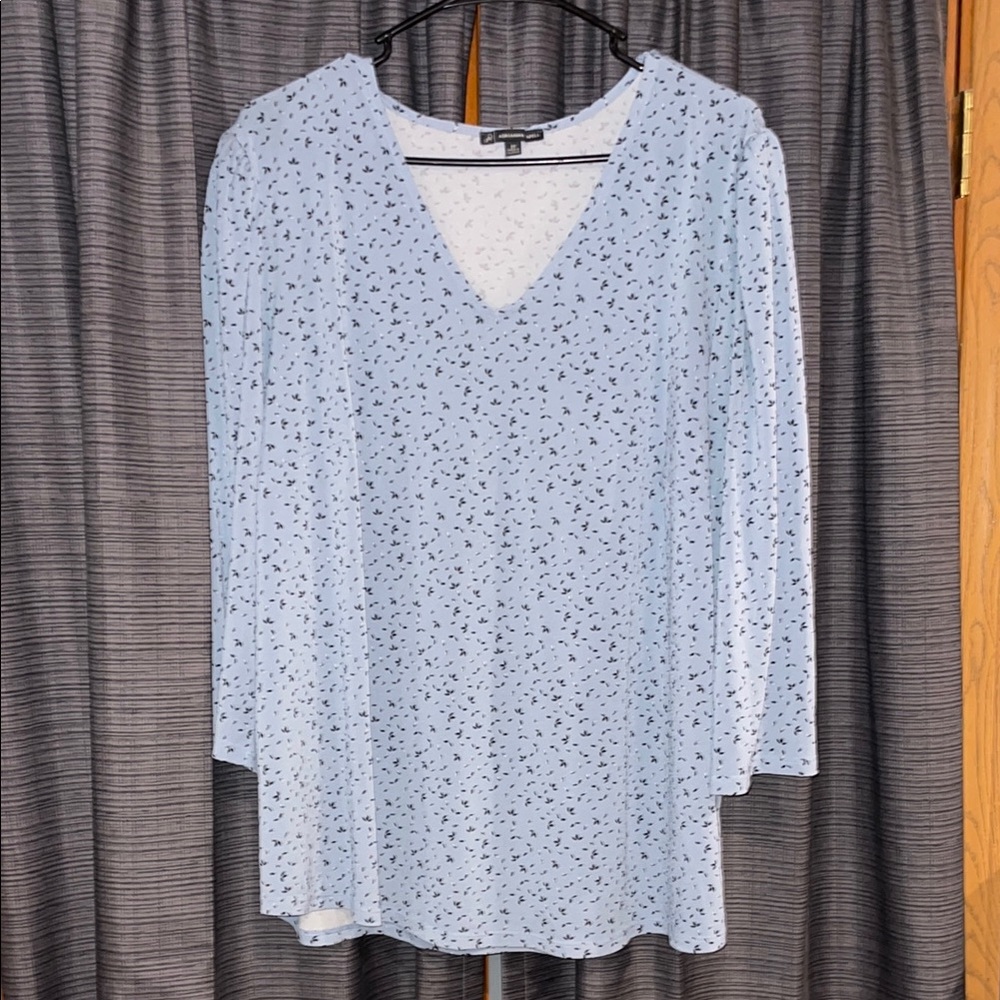 Adrianna Papell Blue 3/4 Sleeve Relaxed Blouse